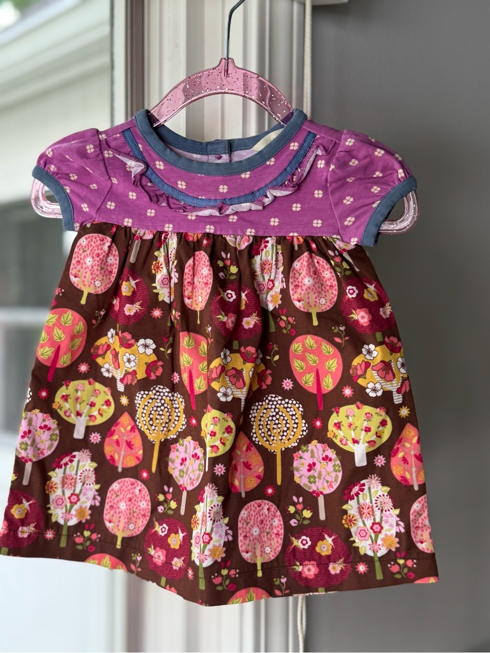 +NWOT Matilda Jane Baby Girl Purple Brown Floral Tree Ruffle Dress 3-6M